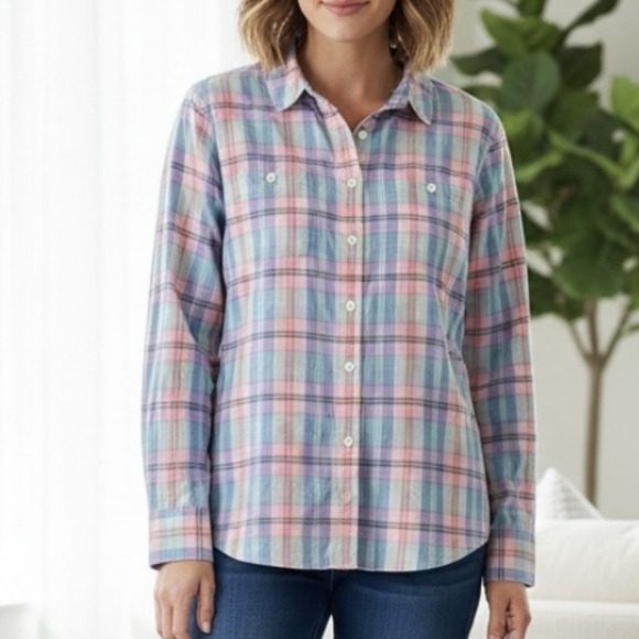 L.L. Bean Tops - LL Bean Womens Colorful Plaid Madras Button Up Shirt Size LARGE